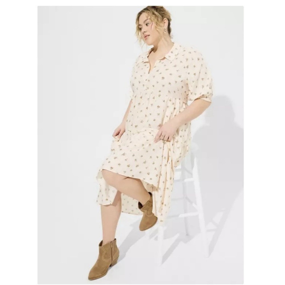 Torrid Floral Challis Hi-Low Tiered Maxi Dress 3X Cottagecore‎ Pockets Casual